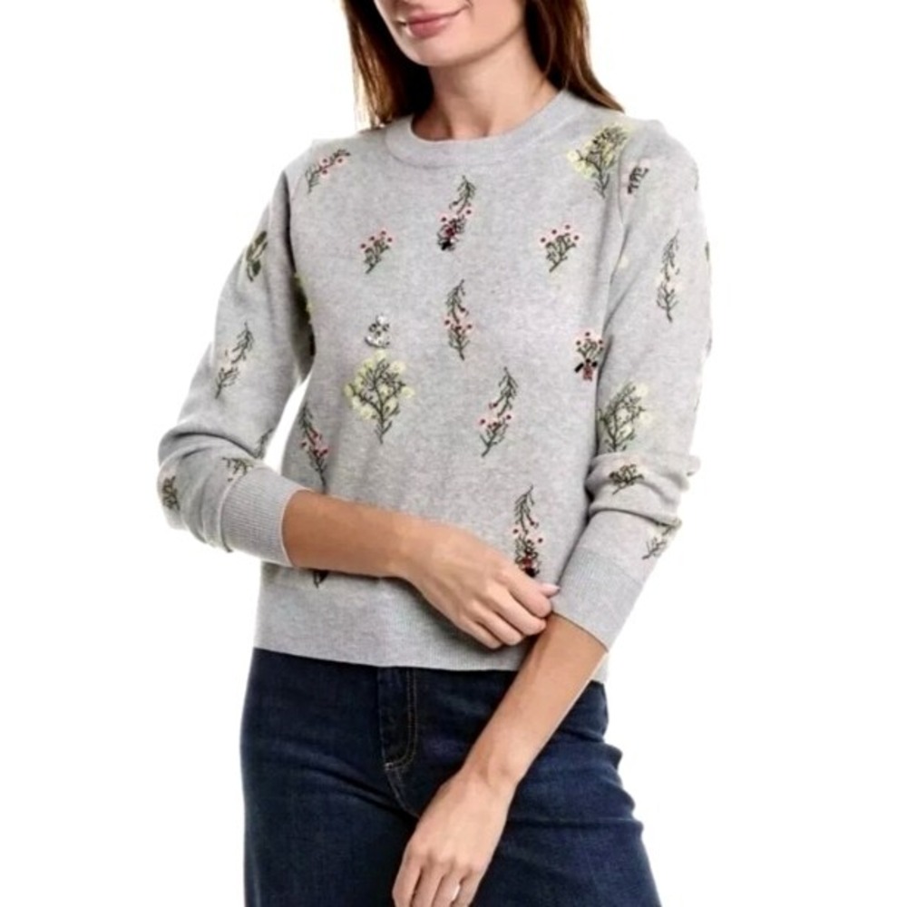 Nanette Nanette Lepore Embellished Sweater Women's Gray embroidered floral L NWT